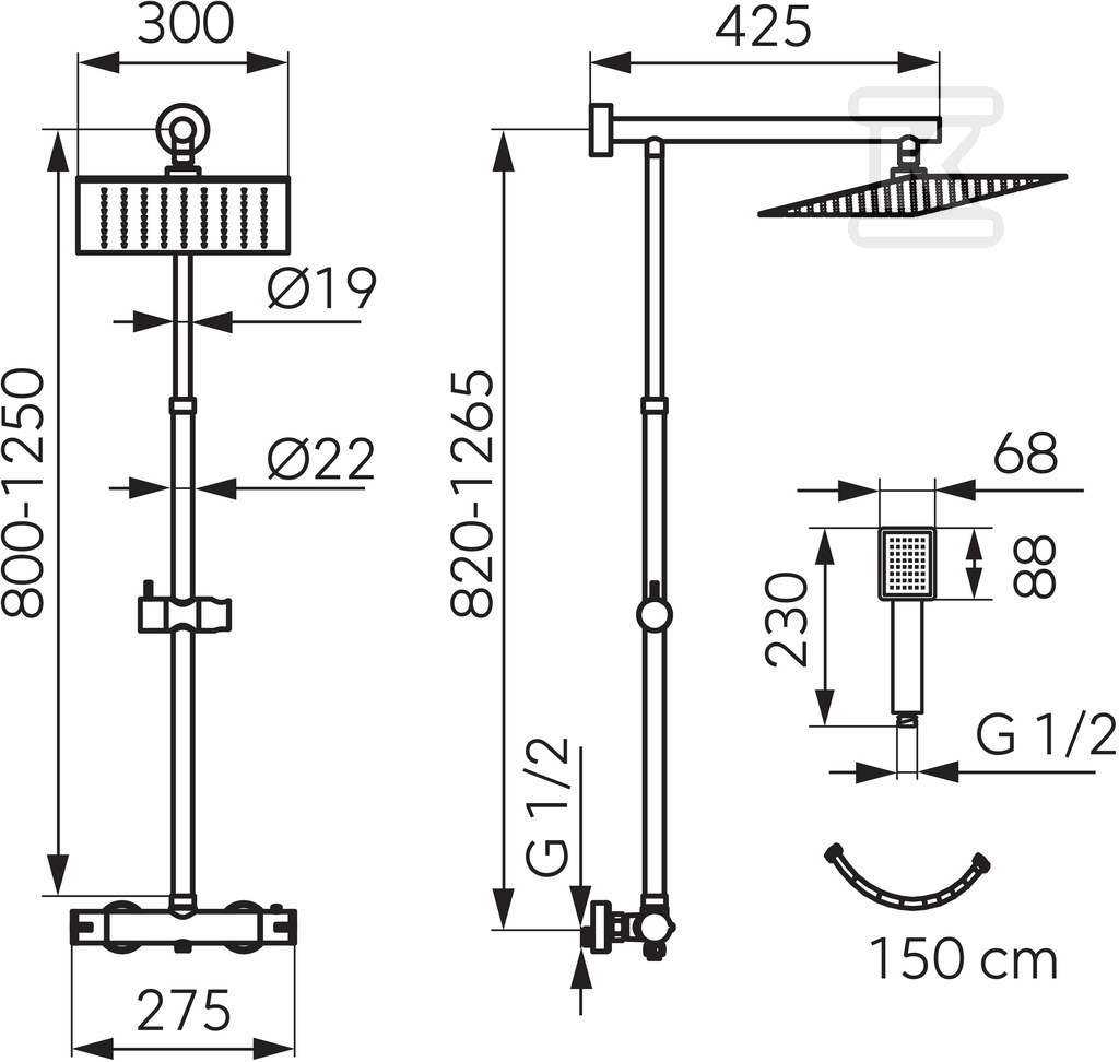 TREVI SQUARE BLACK shower set with - NP75SQ-TRV7U-BL